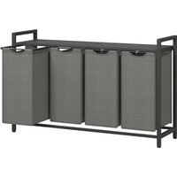 Ochama 4-Compartment Laundry Hamper with Pull-Out & Removable Liner Bags, Shelf – Metal Frame, 4 x 40 L, 116 x 33 x 72 cm, Slate Grey & Charcoal Grey
