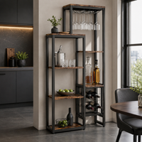 Tribesigns Wine Rack, Freestanding Base, 5-Tier Wine Baker Rack with Glass Holder & Wine Storage, Industrial Wine Rack, Wine Bar Cabinet, for Bar, Kitchen, Dining Room (Rustic Brown, 1 Piece)