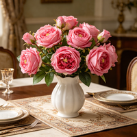 2Pcs 17.71in/45cm Artificial Austin Tea Rose Latex Simulation Flower Really Touch Wedding Banquet Family Party Garden Flowers Arrangement Decor(rose red)