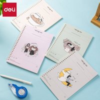 Deli Spiral Notebook, A5 (148x210mm), 80 Sheets/160 Pages, 70gsm - Perfect for Students, Office & Journaling,Meow Time Series,4-Pack