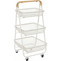 5five Mayaj 3-laags rollend karretje - Metaal en kleihout, beige, 48 x 41,5 x 86 cm