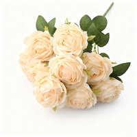 Yuejia 1Pc 18.89in/48cm Artificial Roses Flowers Arrangement Silk Bouquet for Home Office Parties Bridal and Wedding Decoration(Champagne)
