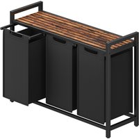 Ochama Laundry Basket, 3-Compartment Laundry Hamper, Pull-Out and Removable Liner Bags, Clothes Sorter, Shelf, Metal Frame, 3 x 40 L, 92.5 x 33 x 72 cm, Ink Black and Rustic Brown