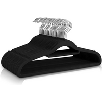 ANQI Non-Slip Velvet Suit Hangers with Tie Bar, 50-Pack, Black