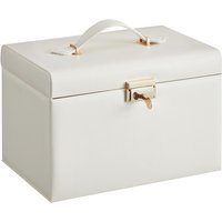 Ochama Jewellery Box 3 Layers, Jewellery Organiser with 2 Drawers, Jewellery Case with Portable Travel Case, with Handle, Lockable, Gift Idea, Cloud White PU Cover, Cream White Lining