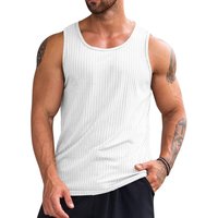 Men's Ribbed Tank Top Knit Sleeveless Workout T Shirt MUSCLE Gym Fitness Tee (white, S)