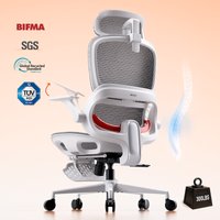 SIHOO B100JT Office Chair with Footrest, Comfy Ergonomic Office Chair, High Back Computer Chair with Adaptive Lumbar Support & Wide Headrest, Flip-up Armrests, Swivel Desk Chair for Long Hours, Grey