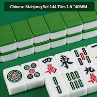 Extra Grote Chinese Guangdong Mahjong Set, 144 Tegels, 1.5 x 1.2 x 0.9 inch, Goed Leesbare Complete Spelset, Geschenk/Verjaardag (Mahjong, Majiang) (Grasgroen)