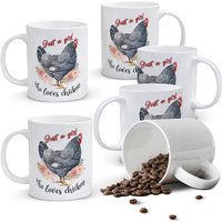 Alphynix 1pc 11oz White Mug with "Just a Girl Who Loves Chickens" Quote & Rooster Floral Art, Charming Farmhouse Christmas or Thanksgiving Gift