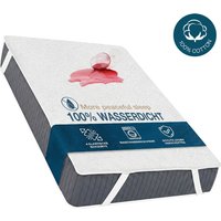 LeBonsoir, 100% Cotton, Waterproof Mattress Protector, Breathable Mattress Topper, Non Slip with 4 Corner Elastics, Stain Protection, Washable, Water Proof,Crinkle-Free Mattress Topper, Breathable, White, 180 x 200cm