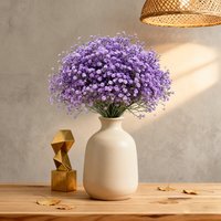 Wei's Moment 5Pcs Artificial Flowers, Fake Flowers Silk Plastic Artificial Gypsophila Realistic Flower Arrangements Wedding Decoration Table Centerpieces Purple