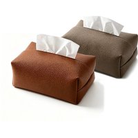 JORDAN&JUDY 2-Piece Leather Tissue Holder, Household Living Room Tissue Box, Brown & Gray