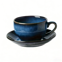 YumiPLUS Retro Blue Coffee Mug with Dish Set of 1