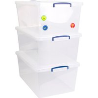 Really Useful Nestable Plastic Storage Box 62 Litre Clear (Pack of 3)