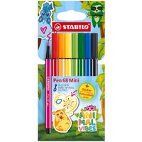 STABILO Pen 68 Mini Animal Vibes - Premium Fibre-Tip Pen - Pack of 8 - Assorted Colours