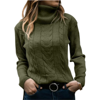 Women Turtleneck Sweater Long Sleeve Soft Cable Knit Winter Pullover (militarygreen, XL)