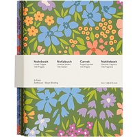 Jubiluu A5 Softcover 3-Pack Stitch Notebook - 50 Sheets (80g offset paper) - Classic Cream Ruled Journal for School, Office, Journaling, or Everyday Note-Taking-Garden Bloom