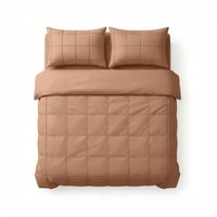 Sleeptime Dekbedovertrekset Geruit Pintuck 140 x 200/220 + 1 Kussensloop 60 x 70 cm - Microvezel - Mokka