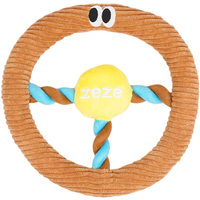 ZEZE Dog Steering Wheel Chew Toy (Brown), 23 x 23 x 3.5 cm, Built-In Sound Effects, Noisemaking Toy