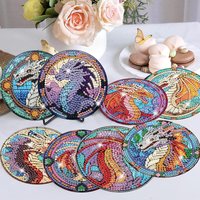 JU7CER 8-Piece Diamond Painting Coaster Set with Stand - DIY Tree of Life Dragon | Adult Beginner Full Round Drill Craft 4×4 Inches (10×10cm)