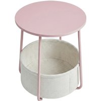 Ochama Side Table, Round End Table with Fabric Basket, for Living Room Bedroom, Bedside Table, Modern Style, Pink