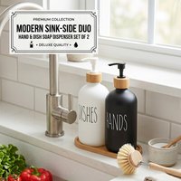 2 Pack 500ml Boston Bottles with Pump Dispensers & Serving Tray, Glass Oil Vinegar Cruet Set for Kitchen Counter