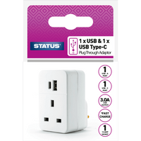 Status USB-C & USB-A Plug Through Adaptor 15.5W White