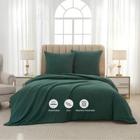 MeeAllHome gewassen en geborstelde dekbedovertrekset 260 x 240 cm / 65 x 65 cm x 2 donkergroen