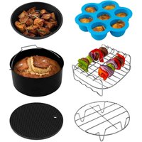 COSORI Air Fryer Accessories Set, Fit All of Brands 3.5 L, Pack of 6 Including Cake Pan/Pizza Pan/Metal Holder/Multi-Purpose Rack with Skewers/Silicone Mat/Egg Bites Mold with Lid
