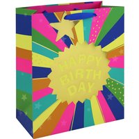 Neon Happy Birthday Gift Bag Large 26.5 (W) x 33 (L) x 14cm (H)