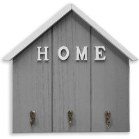 1pc House-Shaped Key Holder, "HOME" Wall Mounted Organizer with 3 Antique Metal Hooks, Entryway Storage Rack for Keys & Mail,Grey