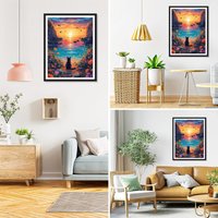 JU7CER 5D Full-Circle Diamond Painting Kit - Black Cat | Warm Sunset Adult Hobby Animal Crystal Painting | Home Wall Decor & Gift 12×16 inches (30×40 cm)