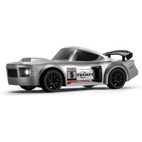 1:24 4WD RC Drift Car with Adjustable Gyro Stabilizer, 2.4G Remote Control Hobby Race Car, Controllable Front & Rear LED Lights, Dual Interchangeable Racing & Drift Tires, 7.4V LiPo Rechargeable Battery, Independent Suspension, Full Accessory Kit Traffic Cones Barriers Screwdriver, Silver Retro Wide Body RC Drifting Vehicle for Teens Adult Hobbyists, 1 Pack gray