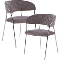 Interiors by Premier Dining Chair Tamzin Panelled Velvet Grey/Chrome 2pcs