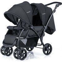 Double Pushchair with Adjustable Backrest and Sunshade-Black