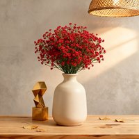 Wei's Moment 5Pcs Artificial Flowers, Fake Flowers Silk Plastic Artificial Gypsophila Realistic Flower Arrangements Wedding Decoration Table Centerpieces Red