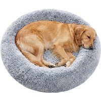 Ochama Fluffy Dog Bed, Cat Bed, Doughnut Cushion, Washable, Removable Padding in the Middle, Long Plush, 100 cm Diameter, Ombre Grey