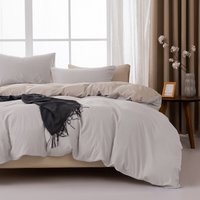 MENDALE Duvet Cover Set - Premium Bedding Set - 135*200 cm Duvet Cover with 75*50 cm Pillow Case - Soft Brushed Microfiber- Off-white & Khaki