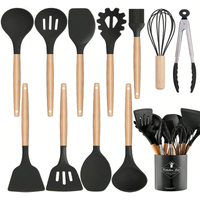 MEOKY 12pcs Silicone Kitchen Utensil Set with Small Holder -Black, New Year Sale , Top gift picks