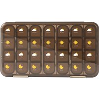 JORDAN&JUDY Portable Sealed Weekly Pill Organizer Large Capacity Pill Dispenser Pill Storage Box 28 Compartments-Brown