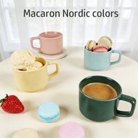 Set of 4 Small Ceramic Cups, 120ml in Soft Colors (Yellow, Blue, Green, Pink), Espresso or Dessert Cups