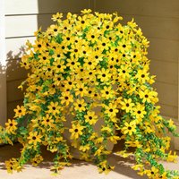 4Pcs 28.7in/72.8cm Artificial Hanging Flowers for Outdoors Fake Plants Decoration,Faux Silk Colorful Daisy Eucalyptus Realistic for Outside Home Planter Porch Patio Yard Decor(yellow)