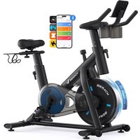 MERACH Fitnessfiets met magnetische weerstand, Stille remblok / Thuis trainer fiets met verbeterd LCD-scherm, Indoor spinningfiets met dumbbell rek, tablet houder, eigen app, maximaal 122 kg.