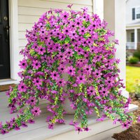 4Pcs 28.7in/72.8cm Artificial Hanging Flowers for Outdoors Fake Plants Decoration,Faux Silk Colorful Daisy Eucalyptus Realistic for Outside Home Planter Porch Patio Yard Decor(purple)