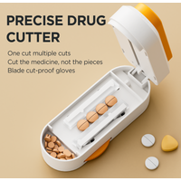 Multiple Pill Cutter - Pill Cutter Splitter for Small Tiny Large Pills Professional | Vertical Press-Down Cutting & Adjustable | Sturdy Blade & Guard | Includes Cleaning Brush (yellow)