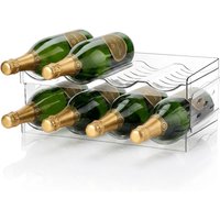 Sunyana Plastic Wine Rack, 2-Layers-8-Bottles-Transparent, Stackable, Removable Wine Storage Rack for Wine Drink Bottles and Thermos