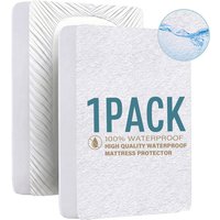LeBonsoir Waterproof Bedding Mattress Protector, Breathable, Mattress Topper, 30 cm Extra Deep Fitted Sheet, All-Round Elastic, 100% Polyester, (White, 200 x 200cm)