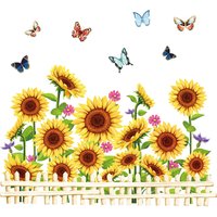Sunflower Wall Stickers, 3D Yellow Flower Wall Decals, Easy Peel and Stick Wallpaper, DIY Removable Wall Art Mural for Bathroom, Bedroom, Nursery, TV Shower Door Home Decor,Sunflower Butterfly