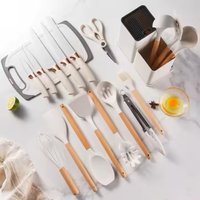 19-Piece Premium Knife Block Set With Silicone Utensils Kitchen Tool Set White