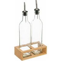 5five Glazen olie- en azijnfles set met bamboe standaard - 0,5 L, transparant